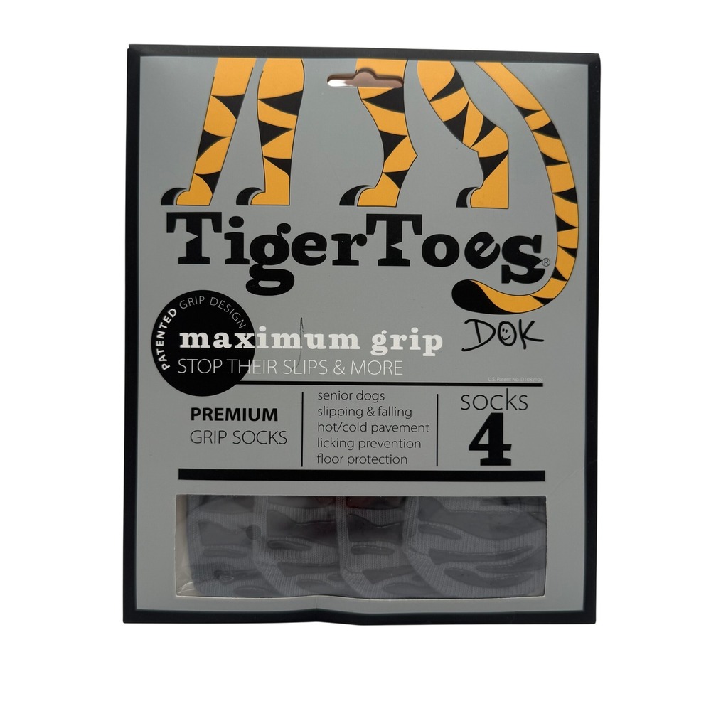 TigerToes Premium Grip Dog Socks Medium Grey New 4 Pack Non Slip Traction DOK